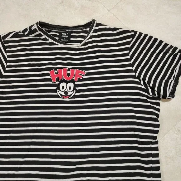 HUF X Felix The Cat Mens M Medium Striped Embroidered Streetwear‎ T Shirt RARE - Picture 2 of 9